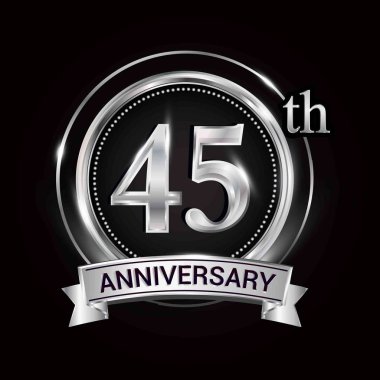Gümüş Yüzük ve kurdele ile 45 yıldönümü logo.