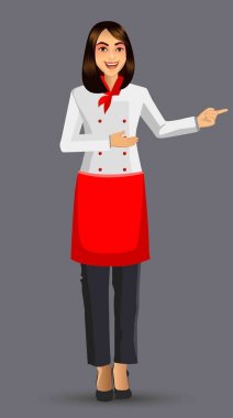 Şef kadın illüstrasyon, broşür, afiş ve web tasarım şablonu öğeleri.