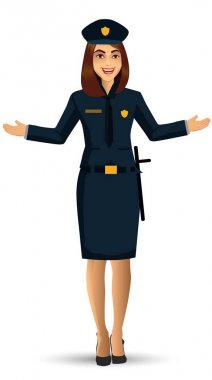 Polis kadın karakter tasarımı vektör çizim Isolated beyaz arka plan üzerinde.