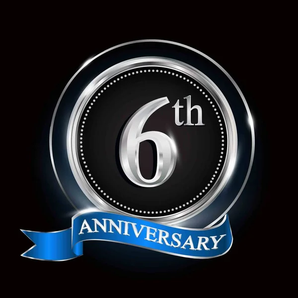 Gümüş Yüzük ve mavi kurdele ile 6 yıl dönümü logo.