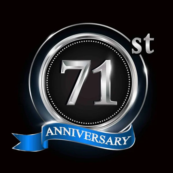 71St Anniversary Logo Silver Ring Blue Ribbon — Stock Vector