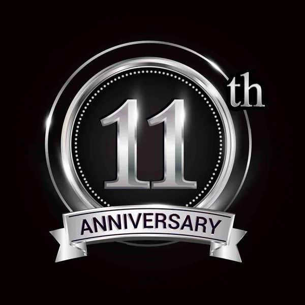 Logo Del 11º Aniversario Con Anillo Plata Cinta — Archivo Imágenes Vectoriales