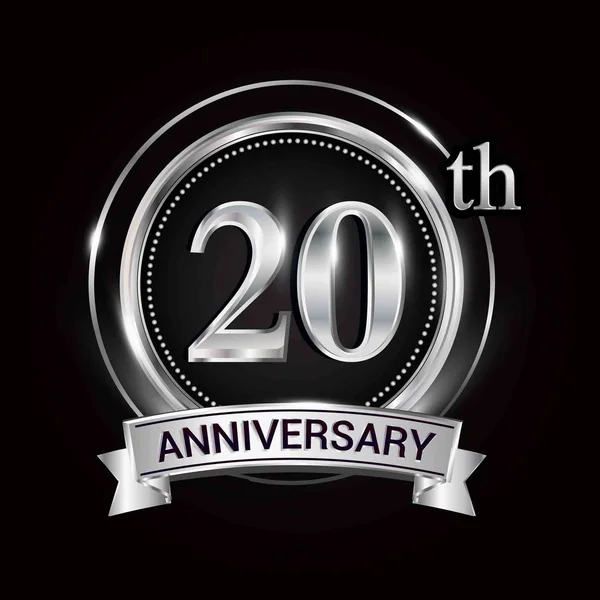 Logo Aniversario Con Anillo Plata Cinta — Vector de stock