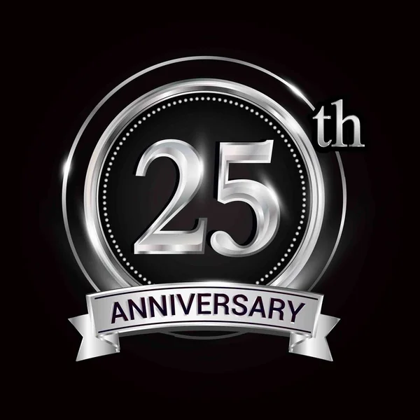 25E Verjaardagslogo Met Zilveren Ring Lint — Stockvector