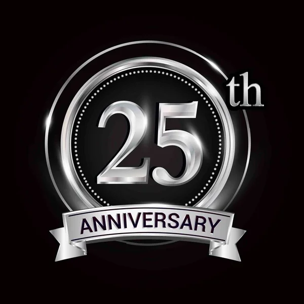Gümüş Yüzük ve kurdele ile 25 yıldönümü logo.