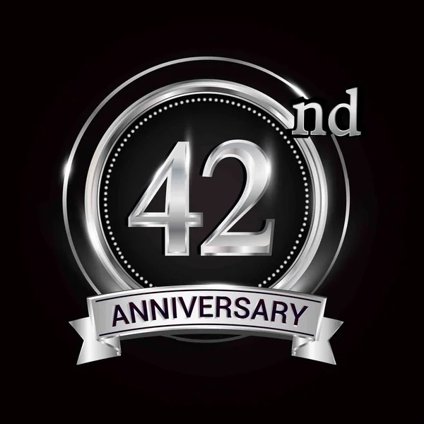 Logotipo Aniversário Com Anel Prata Fita —  Vetores de Stock