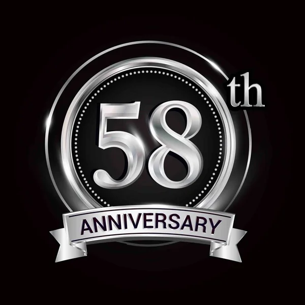 58Th Anniversary Logo Silver Ring Ribbon — Stock Vector