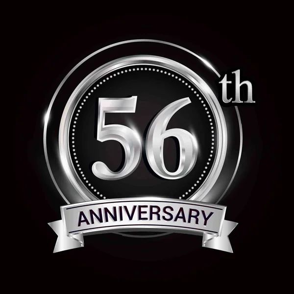 56Th Aniversário Logotipo Com Anel Prata Fita —  Vetores de Stock