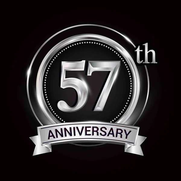 57Th Anniversary Logo Silver Ring Ribbon — Stock Vector