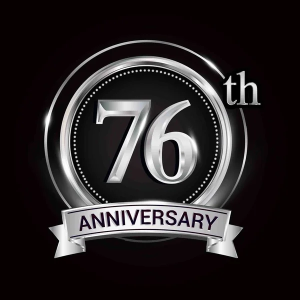 76Th Anniversary Logo Silver Ring Ribbon — Stock Vector