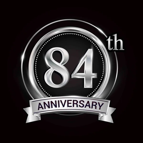 Logotipo Del 84º Aniversario Con Anillo Plata Cinta — Archivo Imágenes Vectoriales