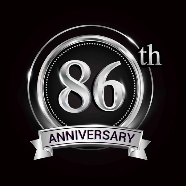 Logo 86Esimo Anniversario Con Anello Nastro Argento — Vettoriale Stock