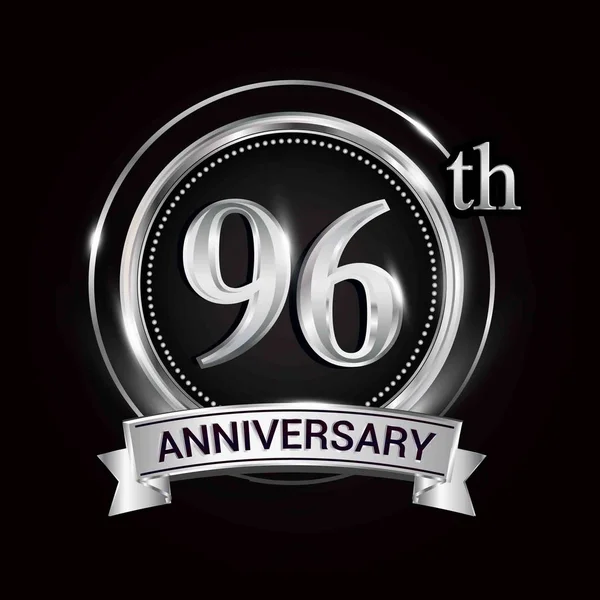 Logotipo Aniversário 96Th Com Anel Prata Fita — Vetor de Stock