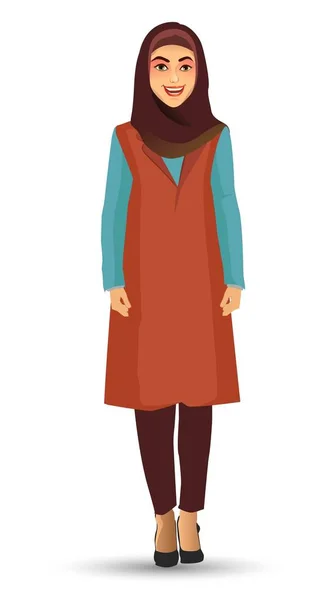 Junge Schöne Frau Trägt Hijab Vektor Illustration Isoliert Auf Weißem — Stockvektor