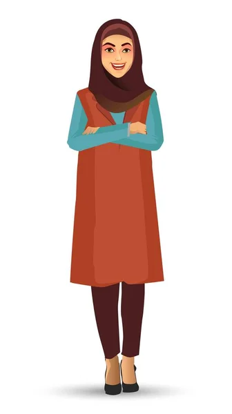 Jeune Belle Femme Porte Hijab Illustration Vectorielle Isolée Sur Fond — Image vectorielle