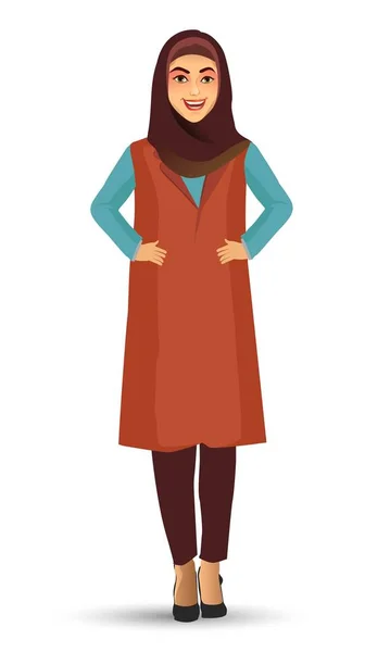 Joven Hermosa Mujer Lleva Hijab Ilustración Vectorial Aislada Sobre Fondo — Vector de stock