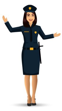 Polis kadın karakter tasarımı vektör çizim Isolated beyaz arka plan üzerinde.