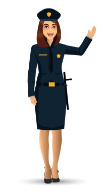 Polis kadın karakter tasarımı vektör çizim Isolated beyaz arka plan üzerinde.