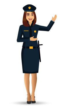 Polis kadın karakter tasarımı vektör çizim Isolated beyaz arka plan üzerinde.