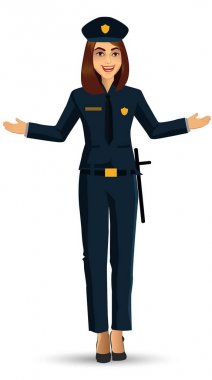 Polis kadın karakter tasarımı vektör çizim Isolated beyaz arka plan üzerinde.