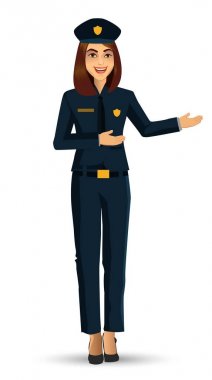 Polis kadın karakter tasarımı vektör çizim Isolated beyaz arka plan üzerinde.