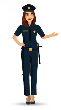 Polis kadın karakter tasarımı vektör çizim Isolated beyaz arka plan üzerinde.