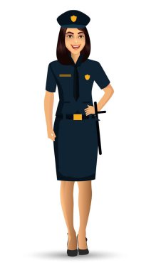 Polis kadın karakter tasarımı vektör çizim Isolated beyaz arka plan üzerinde.