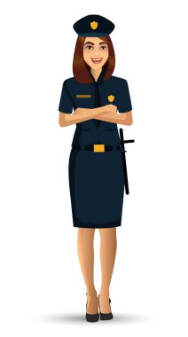 Polis kadın karakter tasarımı vektör çizim Isolated beyaz arka plan üzerinde.