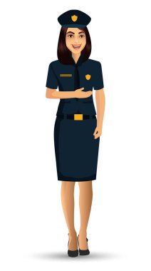 Polis kadın karakter tasarımı vektör çizim Isolated beyaz arka plan üzerinde.