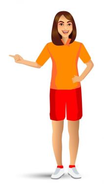 Güzel bir genç kadın spor üniformalı ayakta pozisyonda vektör çizim.