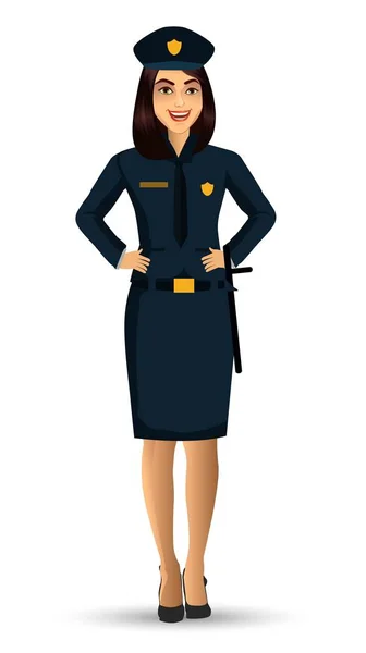 Policía Mujer Carácter Diseño Vectorial Ilustración Aislado Sobre Fondo Blanco — Archivo Imágenes Vectoriales