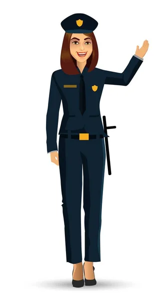 Policía Mujer Carácter Diseño Vectorial Ilustración Aislado Sobre Fondo Blanco — Archivo Imágenes Vectoriales