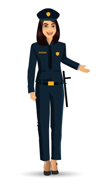 Policía Mujer Carácter Diseño Vectorial Ilustración Aislado Sobre Fondo Blanco — Vector de stock