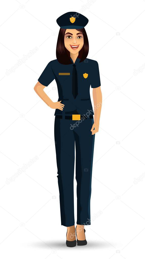 police woman character design  Vector illustration Isolated on white background.
