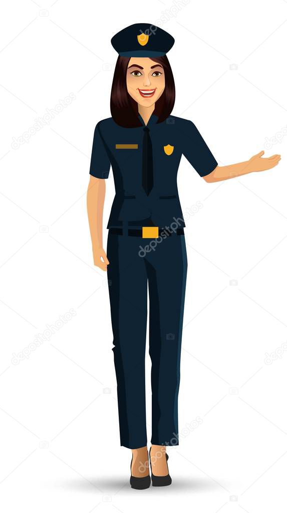 police woman character design  Vector illustration Isolated on white background.
