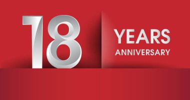 18 yıl yıldönümü kutlama logosu, düz tasarım izole kırmızı arka plan, vektör öğeleri için afiş, davetiye ve doğum gününü.