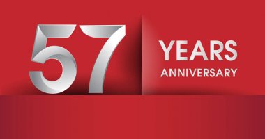 57 yıl yıldönümü kutlama logosu, düz tasarım izole kırmızı arka plan, vektör öğeleri için afiş, davetiye ve doğum gününü.