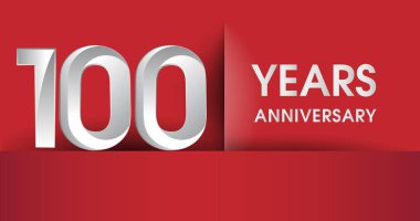 100 yıl yıldönümü kutlama logosu, düz tasarım izole kırmızı arka plan, vektör öğeleri için afiş, davetiye ve doğum gününü.