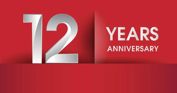 12周年纪念庆祝标志 平面设计在红色背景隔绝了 媒介元素为横幅 邀请卡片和生日党 — 图库矢量图片