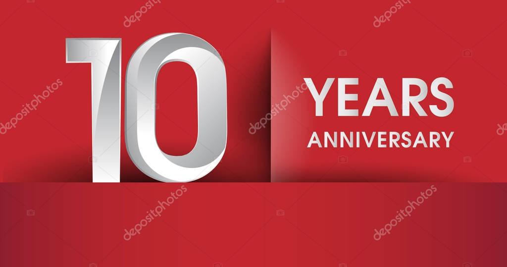 10 Years Anniversary celebration logo, flat design isolated on red background, vector elements for banner, invitation card and birthday party.