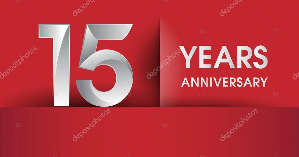 15 Years Anniversary celebration logo, flat design isolated on red background, vector elements for banner, invitation card and birthday party.
