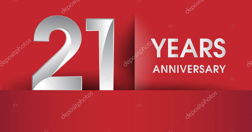 21 Years Anniversary celebration logo, flat design isolated on red background, vector elements for banner, invitation card and birthday party.