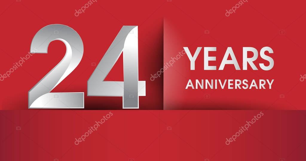 24 Years Anniversary celebration logo, flat design isolated on red background, vector elements for banner, invitation card and birthday party.