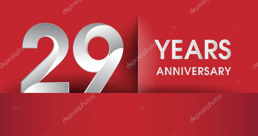 29 Years Anniversary celebration logo, flat design isolated on red background, vector elements for banner, invitation card and birthday party.