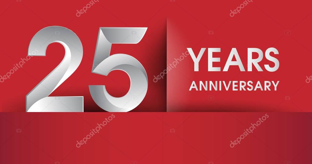 25 Years Anniversary celebration logo, flat design isolated on red background, vector elements for banner, invitation card and birthday party.
