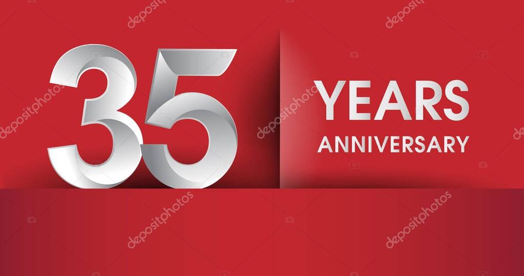 35 Years Anniversary celebration logo, flat design isolated on red background, vector elements for banner, invitation card and birthday party.