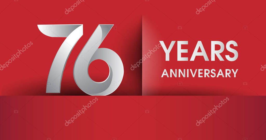 76 Years Anniversary celebration logo, flat design isolated on red background, vector elements for banner, invitation card and birthday party.