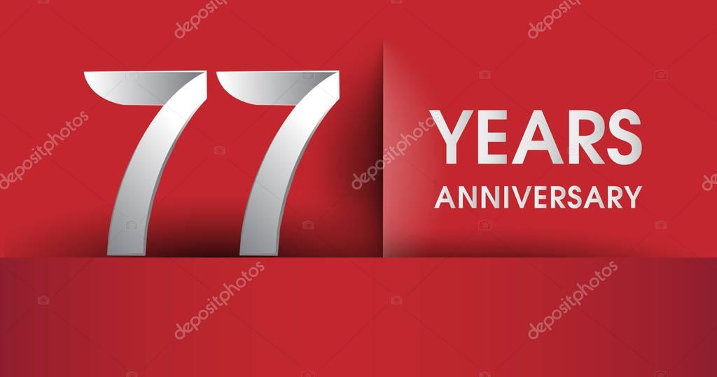 77 Years Anniversary celebration logo, flat design isolated on red background, vector elements for banner, invitation card and birthday party.
