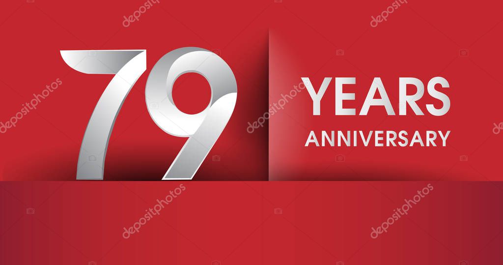 79 Years Anniversary celebration logo, flat design isolated on red background, vector elements for banner, invitation card and birthday party.