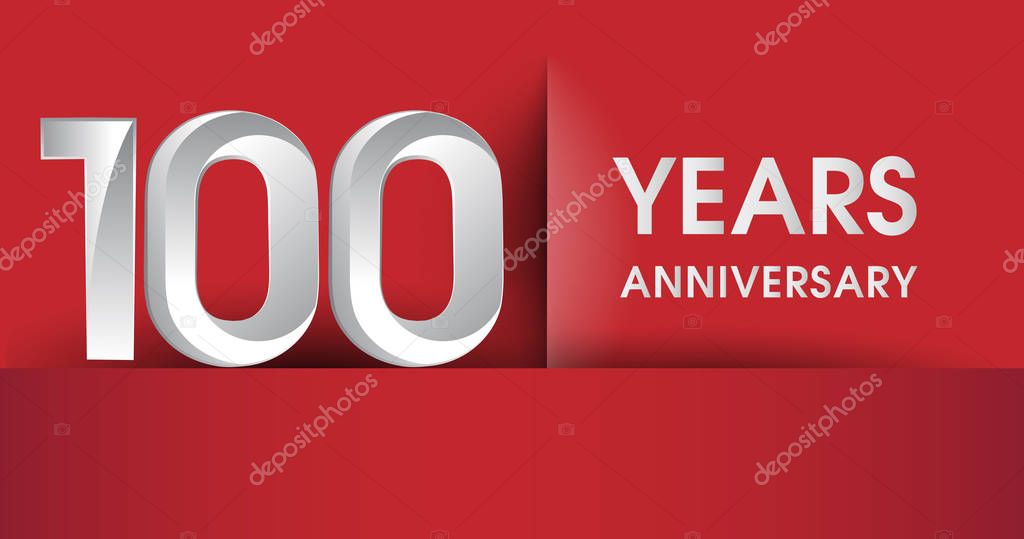 100 Years Anniversary celebration logo, flat design isolated on red background, vector elements for banner, invitation card and birthday party.